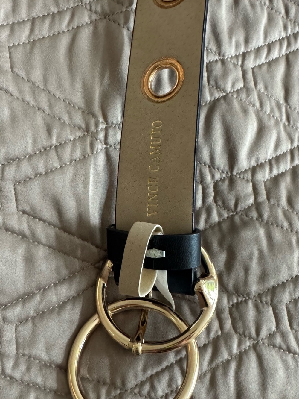 Vince Camuto Black Belt with Gold Double Ring Buckle and Grommets - Picture 3 of 6
